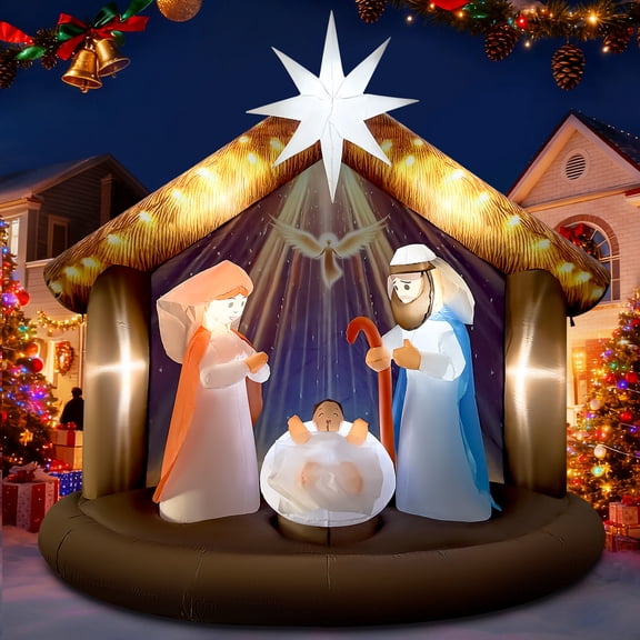7 FT Christmas Inflatable Nativity Scene With Built-in LED Lights, Blow up Nativity Scene for Xmas Christmas Holiday
