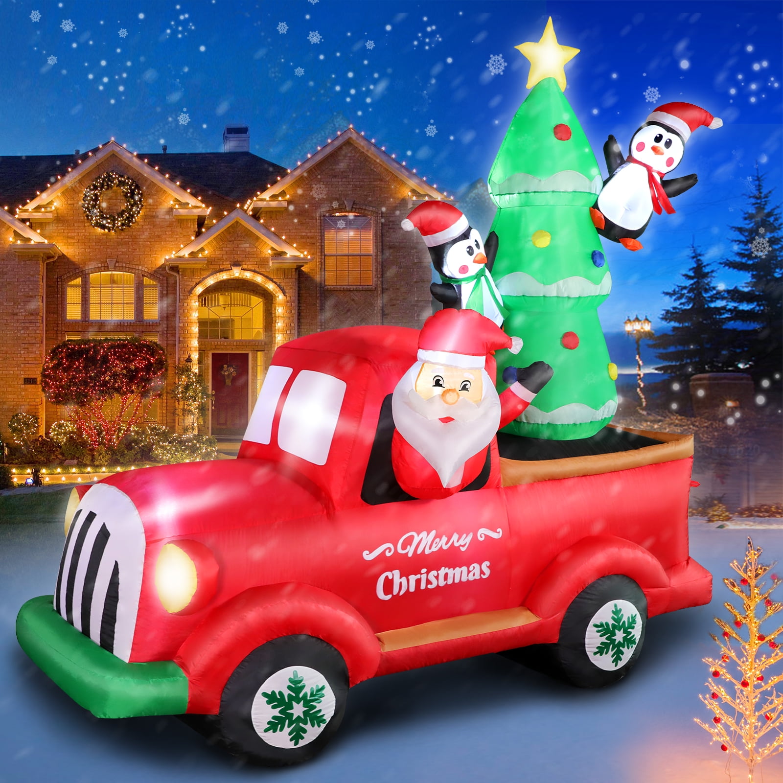 7 FT Christmas Inflatable Santa Claus Driving Red Truck with Christmas ...