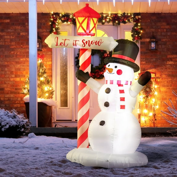 7 FT Christmas Inflatable Snowman with Street Light, Outdoor Blow Up Christmas Decorations with Built-in LEDs for Xmas Holiday Party Indoor Garden Lawn Decor