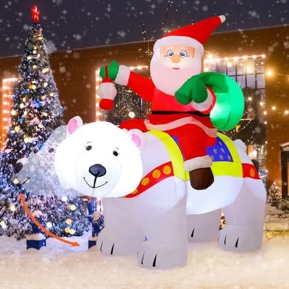 7 FT Christmas Inflatables Outdoor Decorations, Blow Up Santa Claus Inflatable Polar Bear Shaking Head with Built-in LEDs for Christmas Indoor Outdoor Yard Lawn Garden$$Garden & Patio