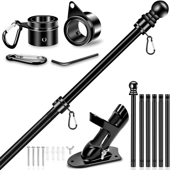 7 FT Flag Pole Kit for Outside House Porch Wall Mounted with 2-Position Bracket Holder & Rotating Metal Flagpole Ring,1"Spinning Stainless Steel Thicken Flag Poles for 4x6 American Flag( Black)