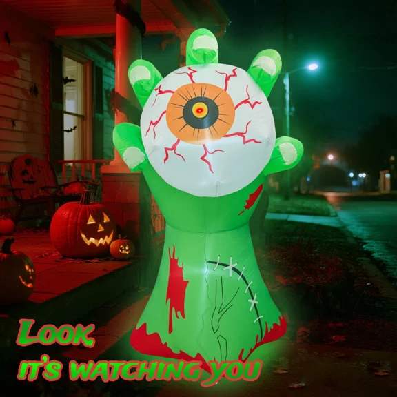 7 FT Halloween Inflatables Green Hand Holding an Eyeball Outdoor Decorations Blow Up Yard Built-in LEDs for Indoor Party Garden Lawn Decor