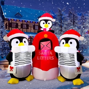 7 FT Inflatable Christmas Penguin with Built-in LED Lights, Blow up Christmas Penguin Reading Santa Letters, Inflatable Christmas Decorations for Garden Patio Lawn Holiday Party Xmas