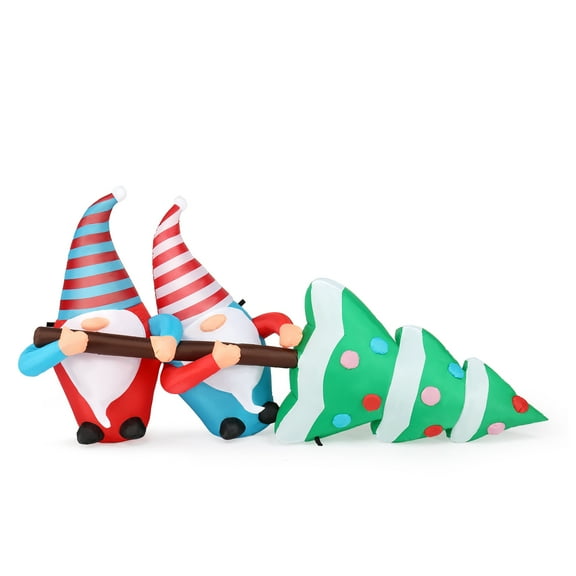 7 FT Lighted Christmas Inflatable Decoration, Inflatable Gnomes Pulling Christmas Tree, Funny Blow Up Yard Decorations with Built-in LED Lights for Holiday Party Front Yard Lawn Garden Decor