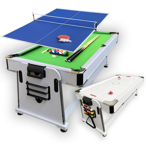 7 FT Multi Games Pool Table Green Air Hockey + Table Tennis + Table Top Emerald
