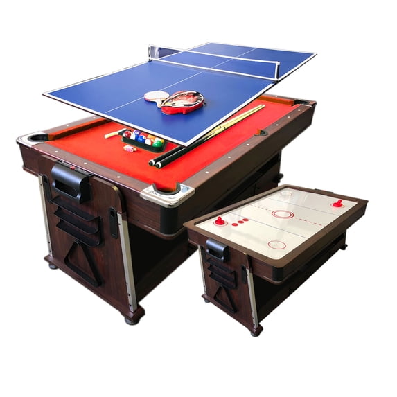 7 FT Multi Games Pool Table Red Air Hockey + Table Tennis + Table Top – Crown