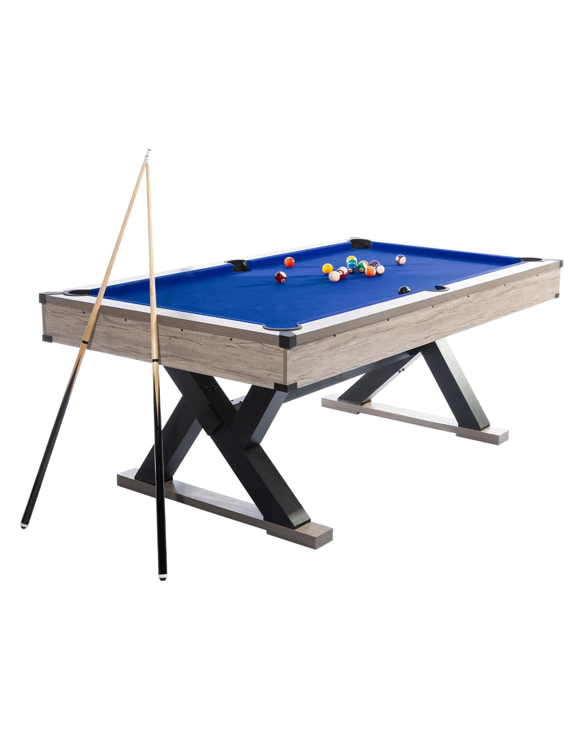 Scabarling Pool Table 7 FT Pool Table, Metal K-Leg Billiard Table, Blue Cloth, 84x46x32in ...