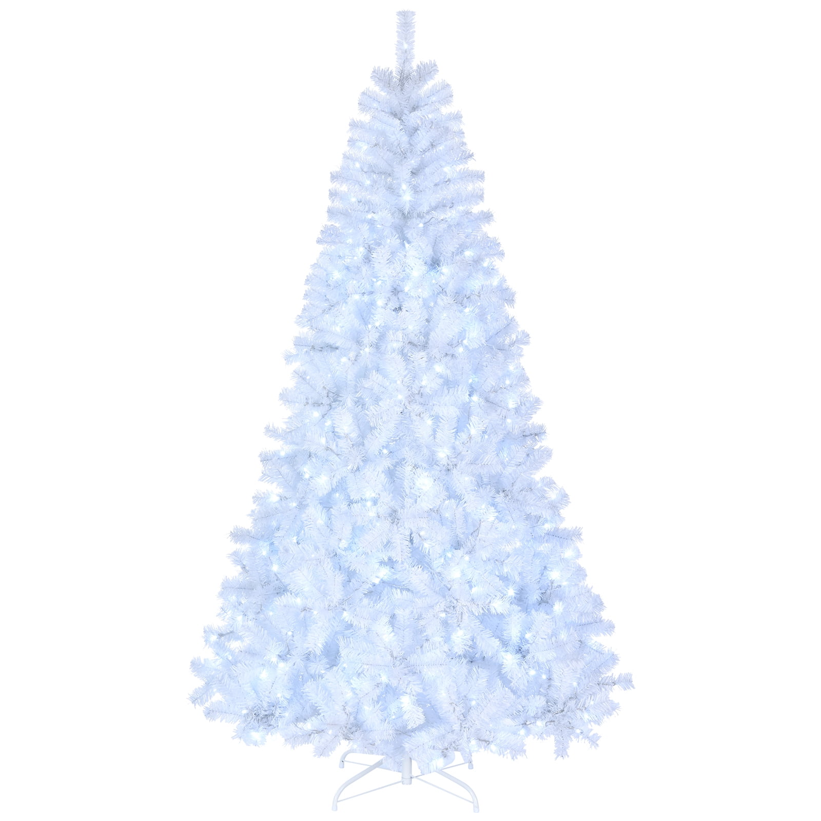 7 FT Pre-Lit Christmas Tree 1346 PVC Branch Tips, 500 Cool-Color LEDs 8 Modes and Remote , Automatic Structure, Sturdy Iron Base White