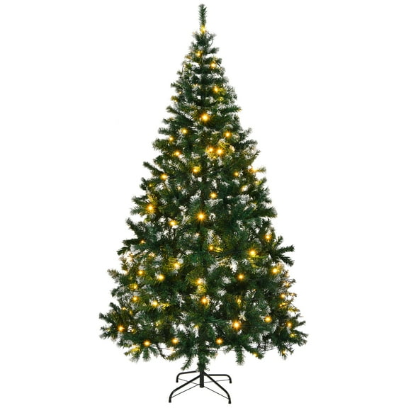 7 FT Pre-Lit Christmas Tree, Flocked Spruce Tree 1100 Tips Remote Control, Green & Snow Tipped