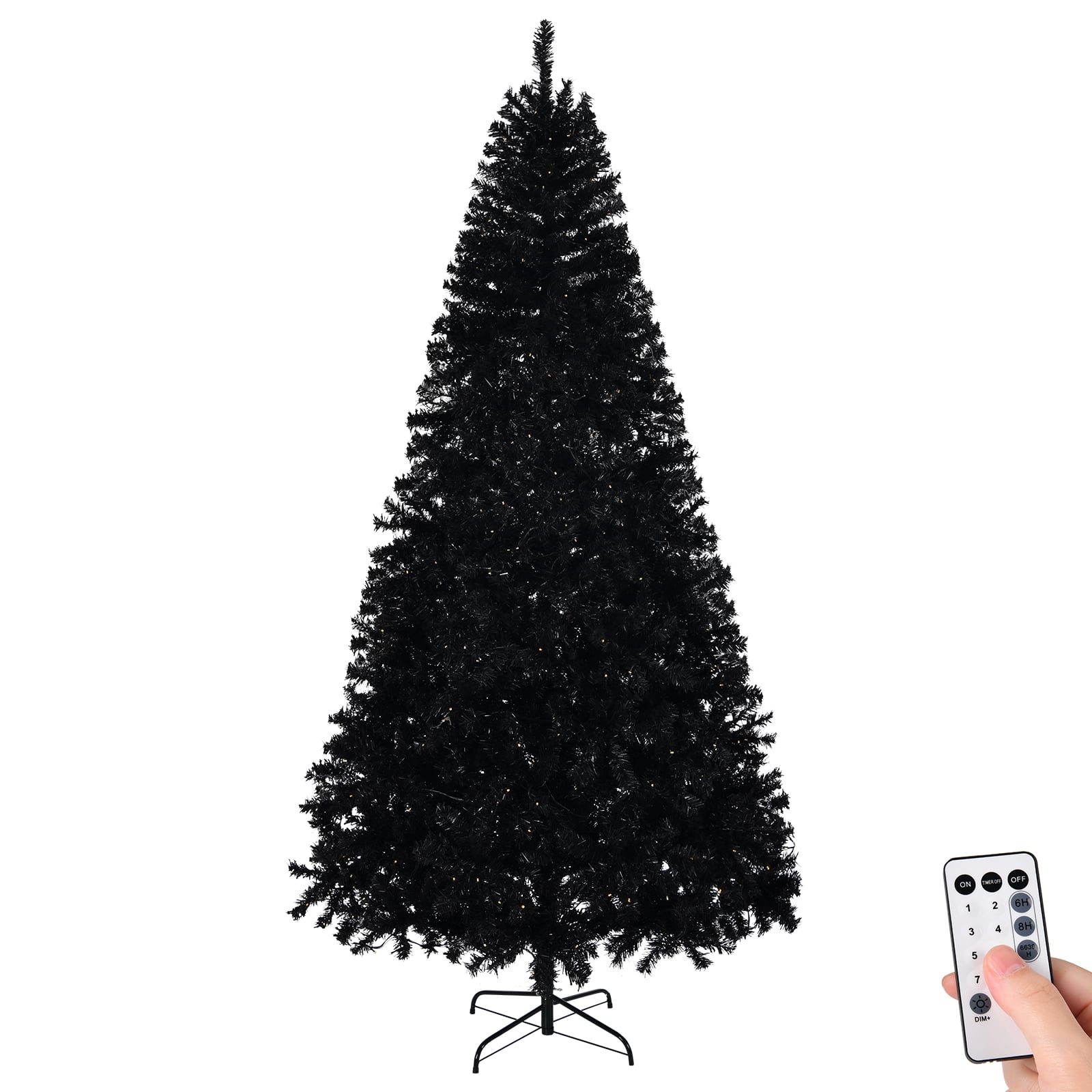 7 FT Pre-lit Artificial Christmas Tree, Hinged Xmas Pine Tree with 1250 Branch Tips, 400 Lights and Remote Control for Holiday Party Office Home, Black