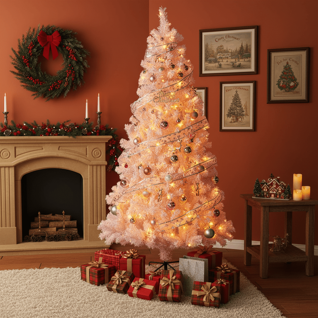 Dimedeal 7 FT Pre-lit Artificial Christmas Tree, Snow Flocked Xmas Tree ...