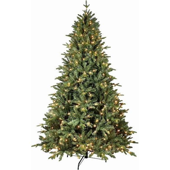 7 FT Pre-lit Christmas Tree with 500 Warm White Lights, 1971 PE&PVC Mixed Branch Tips, Hinged Premium Spruce Artificial Xmas Trees, Green, Foldable Base