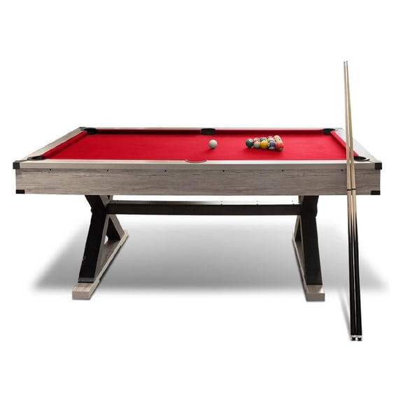 7 FT Rustic Pool Table, Solid Wood Pool Table with 2 Cues/Billiard Balls/Cue Rack/Chalk/Cleaning Brush, Modern Billiards Table with X-Shaped Legs and Black Cloth