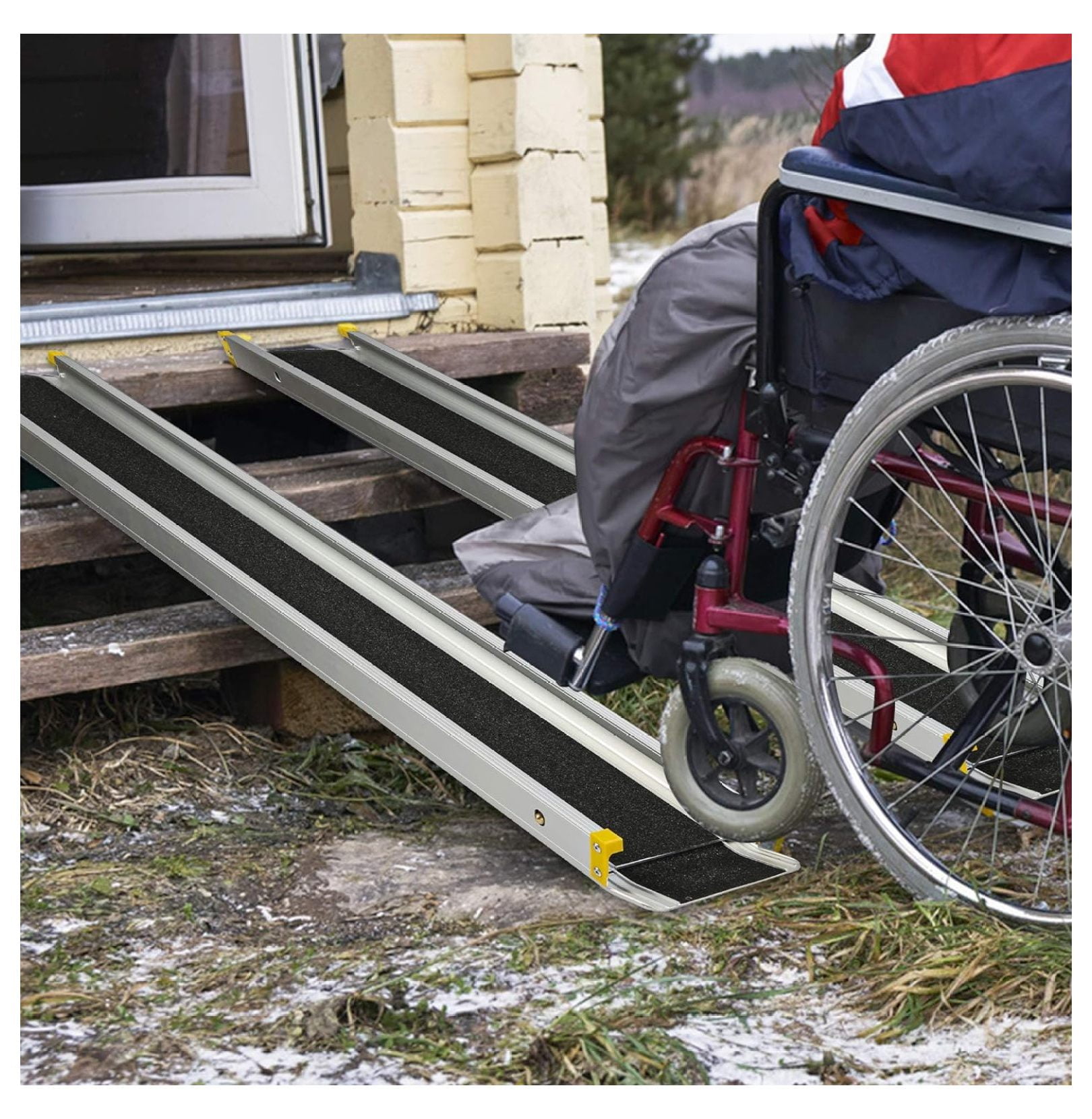 7 FT Wheelchair Ramp, Adjustable Aluminum Wheelchair Ramp from 4'to 7