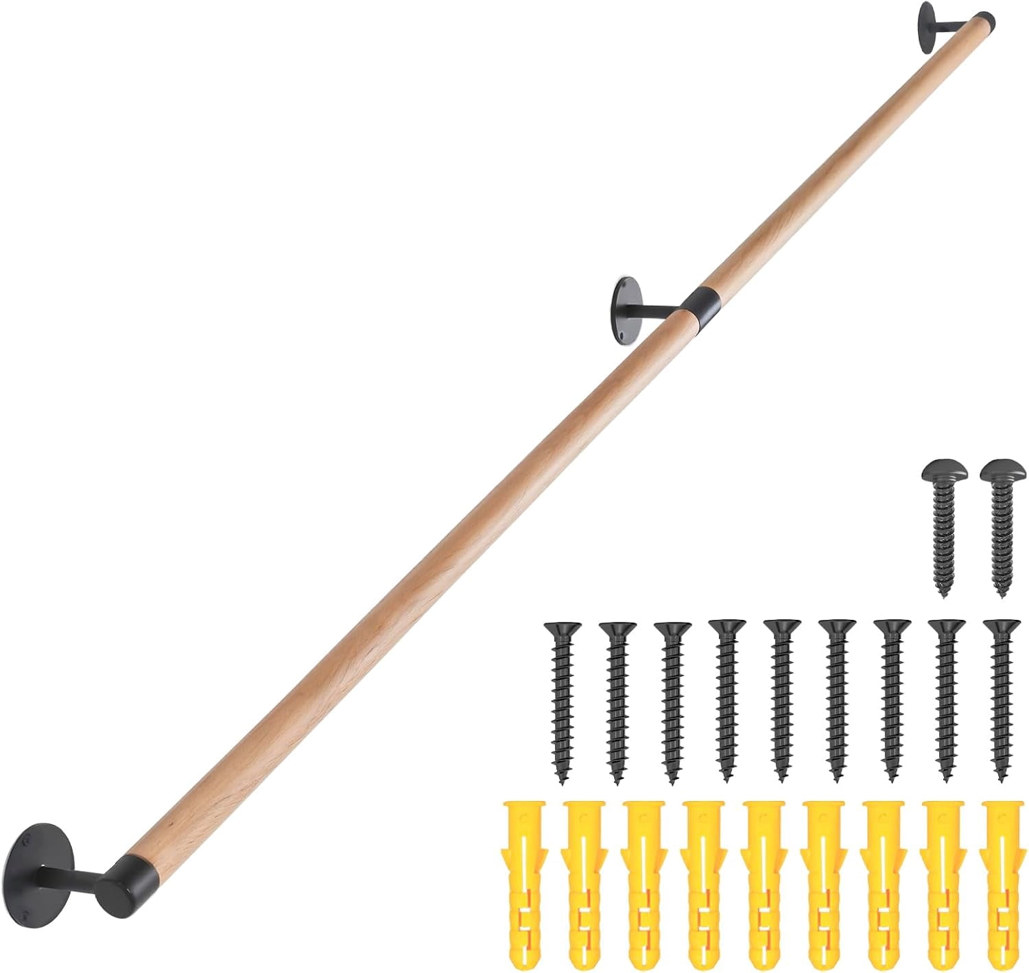 7 FT Wooden Stairs Handrails Wall Mount- Metal Support Wood Staircase ...