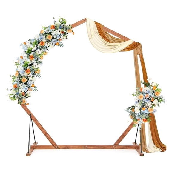 7 FT Wooden Wedding Arch for Ceremony, Heptagon Solid Wood Arch Stand, Outdoor Arbor Backdrop Stand for Indoor Party Garden Proposal Birthday Beach Forest Rustic Boho Decoration, Brown