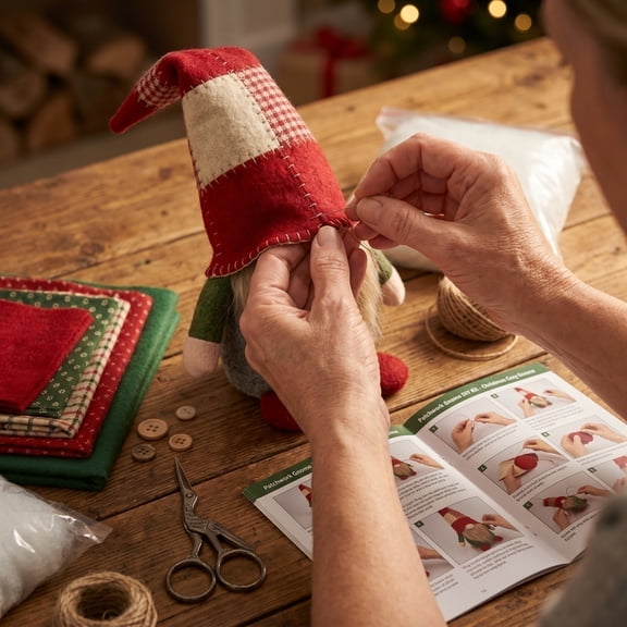 7" Farmhouse DIY Patchwork Gnome Sewing Kit, Multiple Seasonal Pattern Faceless Elf Stuffed Ornament Making, All Season Desktop Shelf Ornament Gift for Craft Lovers