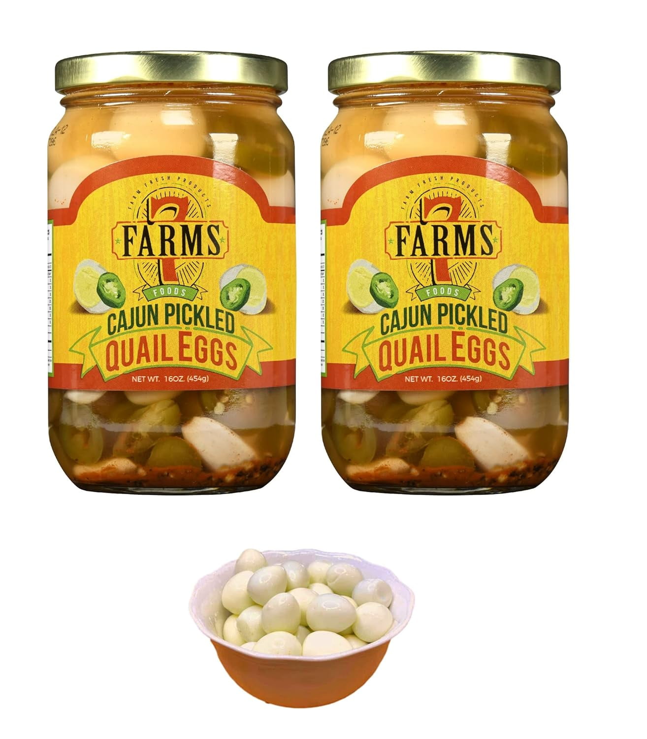 7 Farms Pickled Jalapeno Quail Eggs 2 Jars Net Wt. 16 Oz (454g