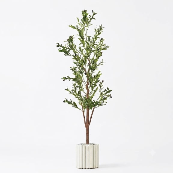 7 Feet Artificial Olive Tree Realistic Faux Olive Tree with Leaves & Fruits Tall Fake Plant for Indoor Home Living Room Office Entryway Decor UV Resistant Faux Tree for Wedding Christmas