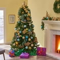 thumbnail image 1 of 7 Feet Pre-lit Artificial Christmas Tree with 500 UL Listed Colorful Lights, Includes Hinged And Stand, Faux Xmas Tree for Holiday Party Decor (48"Wx48"Dx84"H), 1 of 9