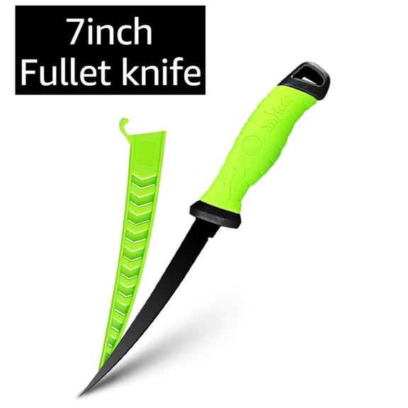 7" Fillet Knife with Sheath and Self-locking Buckle,Stainless Steel Scraping Coating Blade Fishing Knife for Fish,Steak and Mutton Chop,Easy-Grip Handle