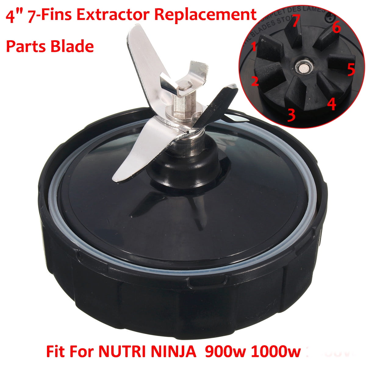 Replacement Parts for Ninja Blender 7 Fins Bottom Blade and 1 Gasket Rubber for Nutri Ninja Auto IQ BL482-30 Bl492 Bl642-30 NN102 BL687CO-30 Bl2013