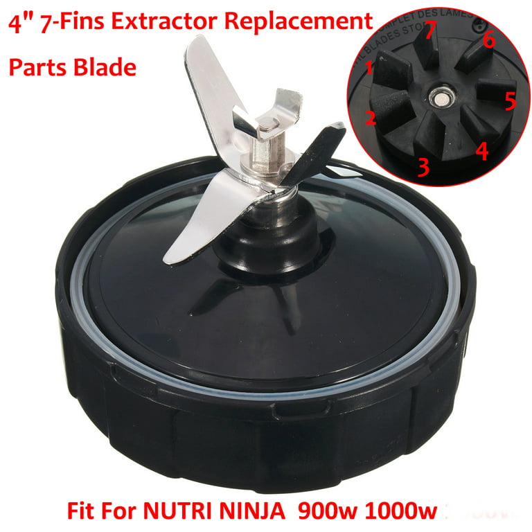 Ninja Blender Replacement Parts, Ninja Bottom Blade 7 Fins Replacement Blade Parts (1 Pack, 2 Gasket Rubber), Size: 3.94, Black