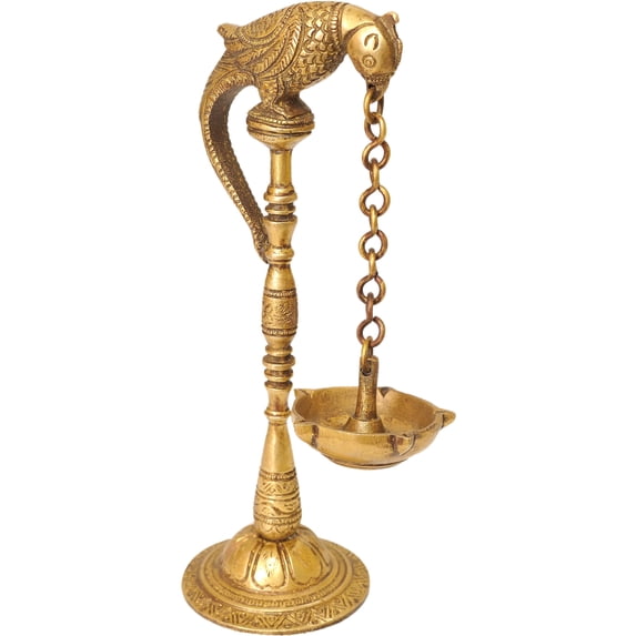 7" Five-Wick Parrot Hanging Lamp with Stand in Brass | Handmade | Made in India