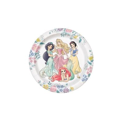 7" Floral Disney Princess Party Disposable Paper Dessert Plates 8 Count.
