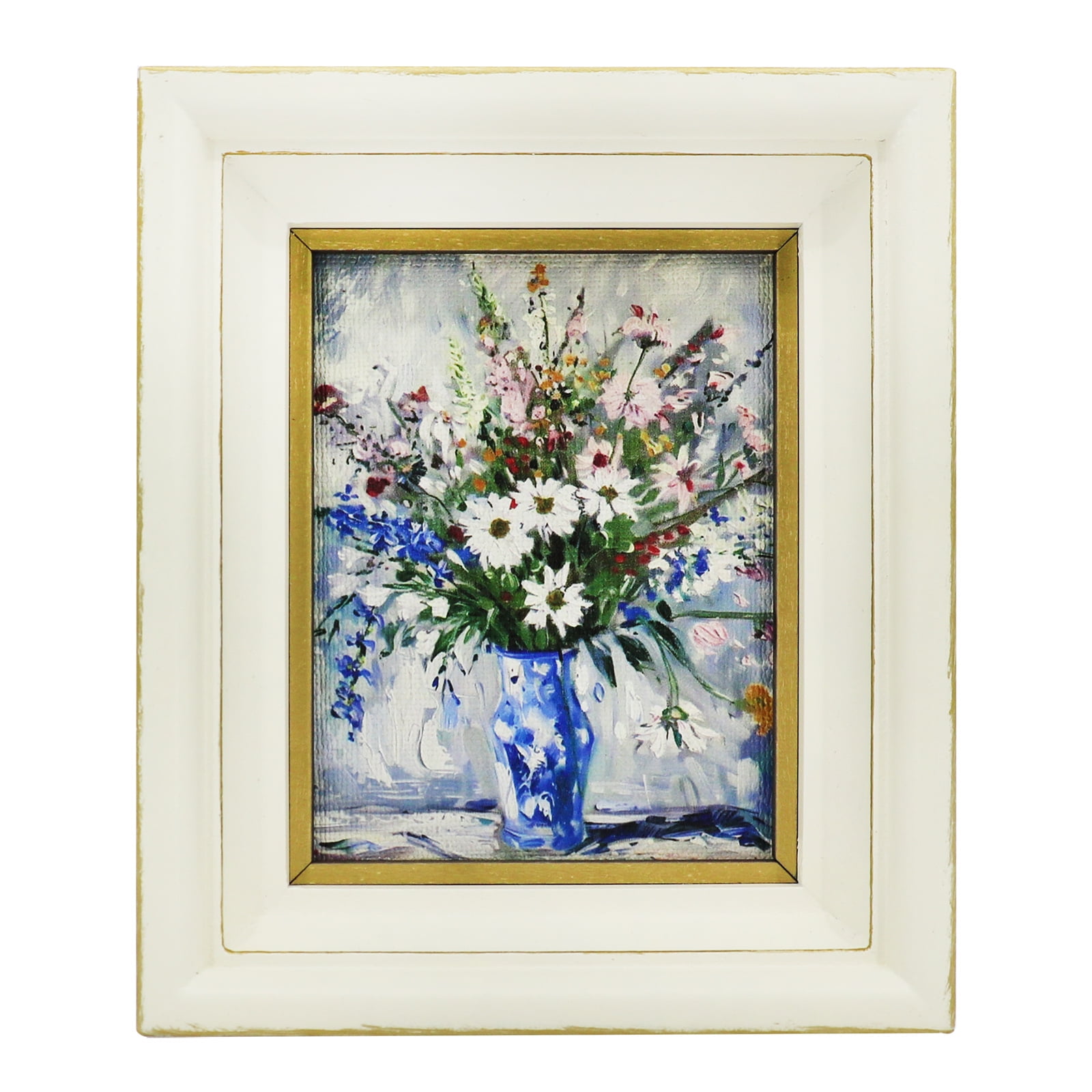 White Framed Floral Vase Painting Tabletop Décor