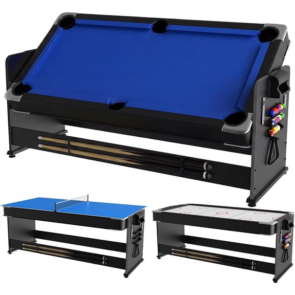 7-Foot 3-in-1 Multi-Game Table, Air Hockey Billiards Table Tennis Combo with High-Performance Airflow, Flip Top & Full Accessories for Game Room