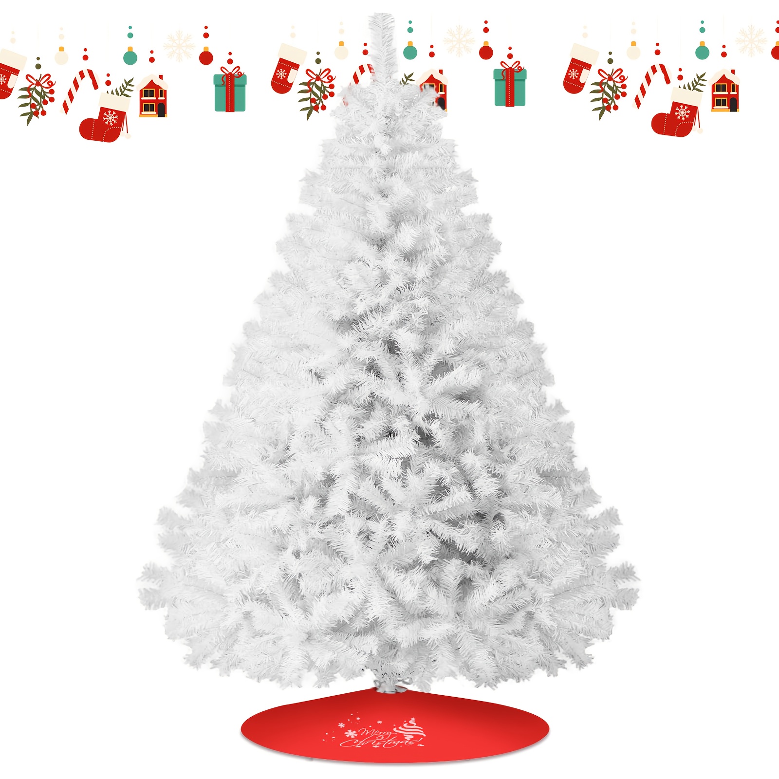 7-Foot Artificial Christmas Tree with Skirt - Full Metal Hinges ...