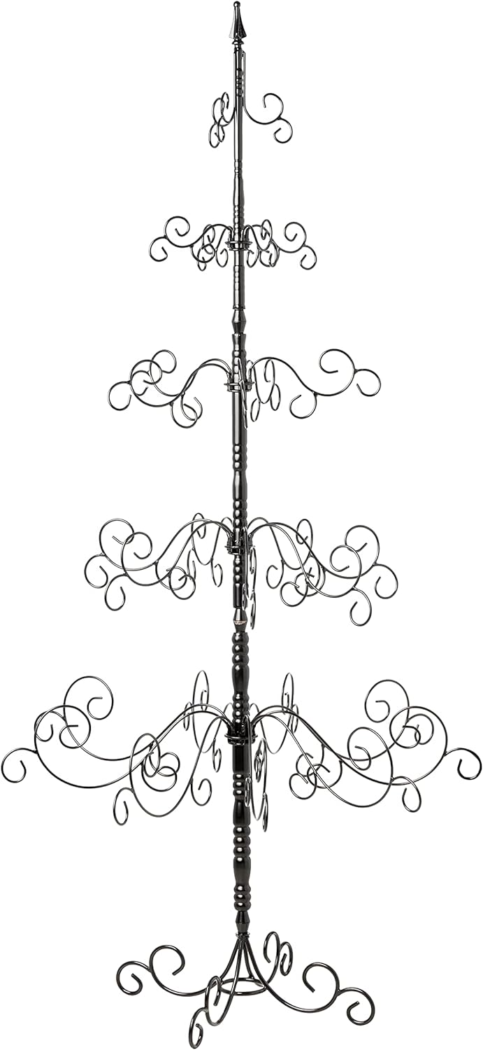 7 Foot Black Wrought Iron Christmas Tree, 5 Levels, Easy Assembly, No