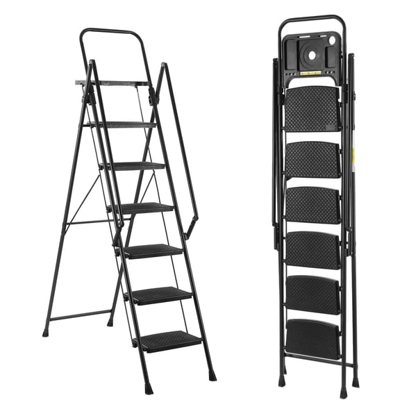 6-Foot Fiberglass Step Ladder, 500lb Capacity, Folding Step Ladder with Tool Platform , Type IA for Kitchen, Warehouse, Home Use