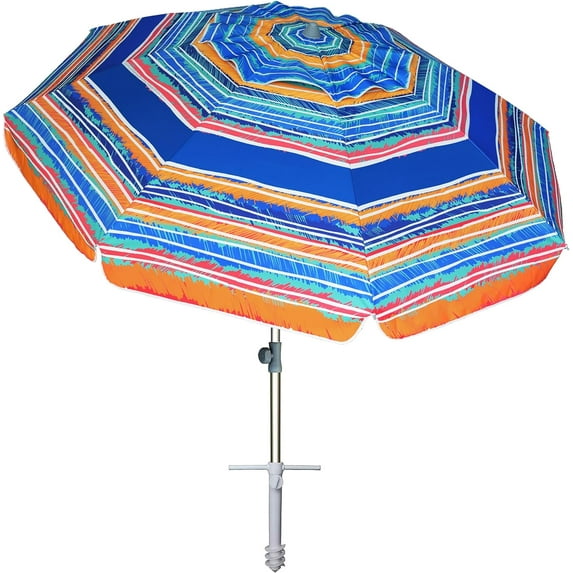 7 Foot Heavy Duty HIGH Wind Beach Umbrella with sand anchor & Tilt pole Sun Shelter, UV 50+ Protection Outdoor Sunshade Umbrella with Carry Bag for Patio Garden Beach Pool Backyard Blue