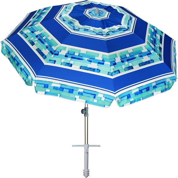 7 Foot Heavy Duty HIGH Wind Beach Umbrella with sand anchor & Tilt pole Sun Shelter, UV 50+ Protection Outdoor Sunshade Umbrella with Carry Bag for Patio Garden Beach Pool Backyard Blue