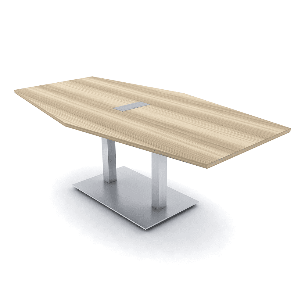 7 Foot Hexagon Conference Table With Square Metal Base Power And Data ...