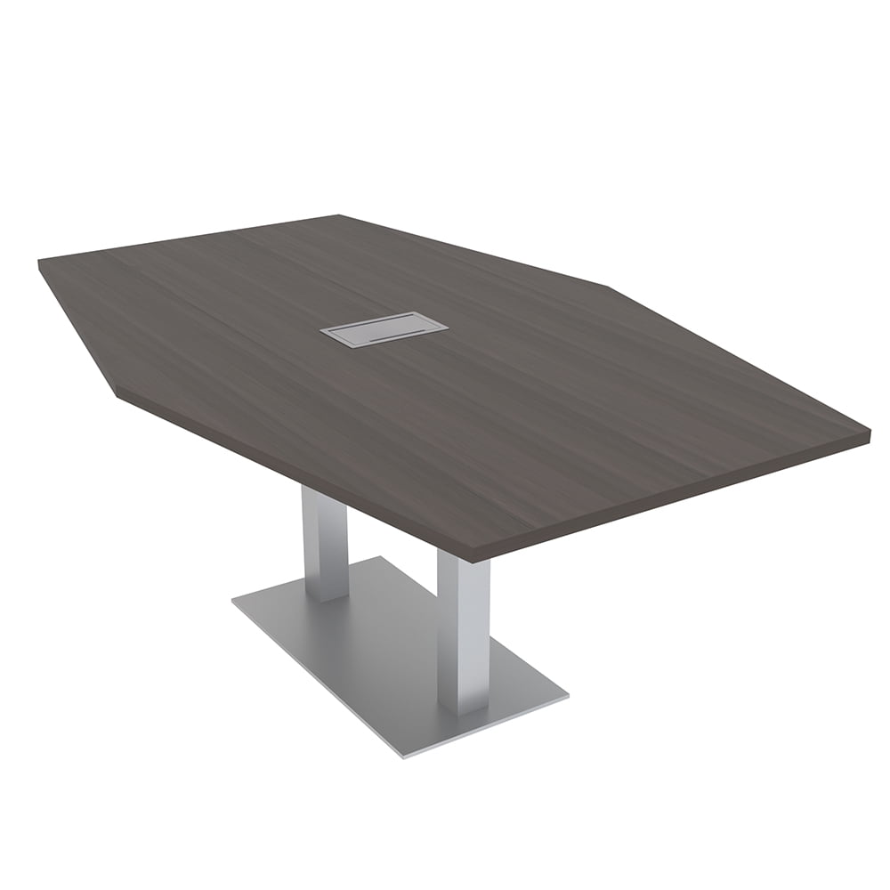 7 Foot Hexagon Conference Table With Square Metal Base Power And Data ...