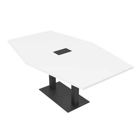 7 Foot Hexagon Conference Table With Square Metal Base Power And Data