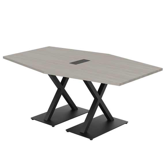 7 Foot Hexagon Shaped Conference Room Table With X Base Power And Data