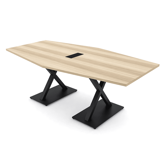 7 Foot Hexagon Shaped Conference Room Table With X Base Power And Data