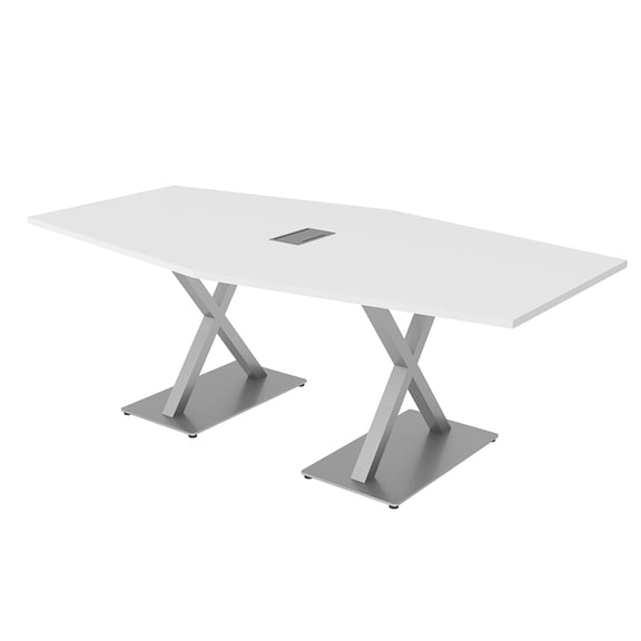 7 Foot Hexagon Shaped Conference Room Table With X Base Power And Data