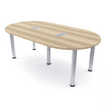 thumbnail image 1 of 7 Foot Racetrack Conference Room Table Power And Data Silver Post Legs, 1 of 7