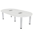 thumbnail image 1 of 7 Foot Racetrack Conference Room Table Power And Data Silver Post Legs, 1 of 7
