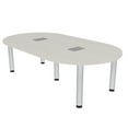 thumbnail image 1 of 7 Foot Racetrack Conference Room Table Power And Data Silver Post Legs, 1 of 7