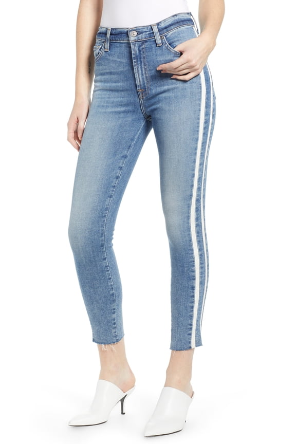 High Waist Contrast Ankle Skinny Jeans Vintage Blue 30