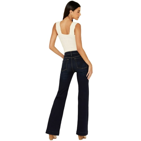 7 For All Mankind Women's  Dark Wash Mid Rise Tailorless Dojo Stretch Trouser Dark Wash 29W x 32L