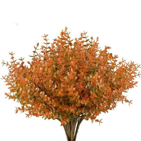 7 Forks Artificial Fall Flowers No Fade Faux Autumn Plants, Fake Indoor Outdoor Greenery for Thanksgiving Christmas Wedding Party Home Garden Fireplace Décor (Orange)
