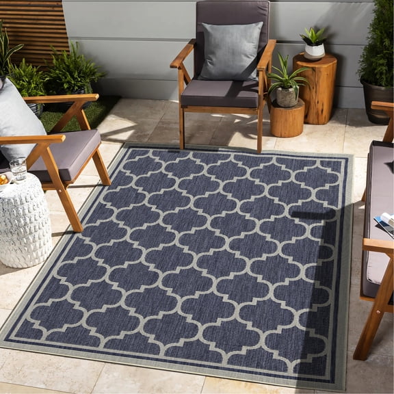 7 Ft. 10 In. X 3 Area Rug - Sunshine Blue Indoor/outdoor Use, Trellis Pattern, Stain , Polypropylene, , Pet & Approved In., Indoor/outdoor, Compatible