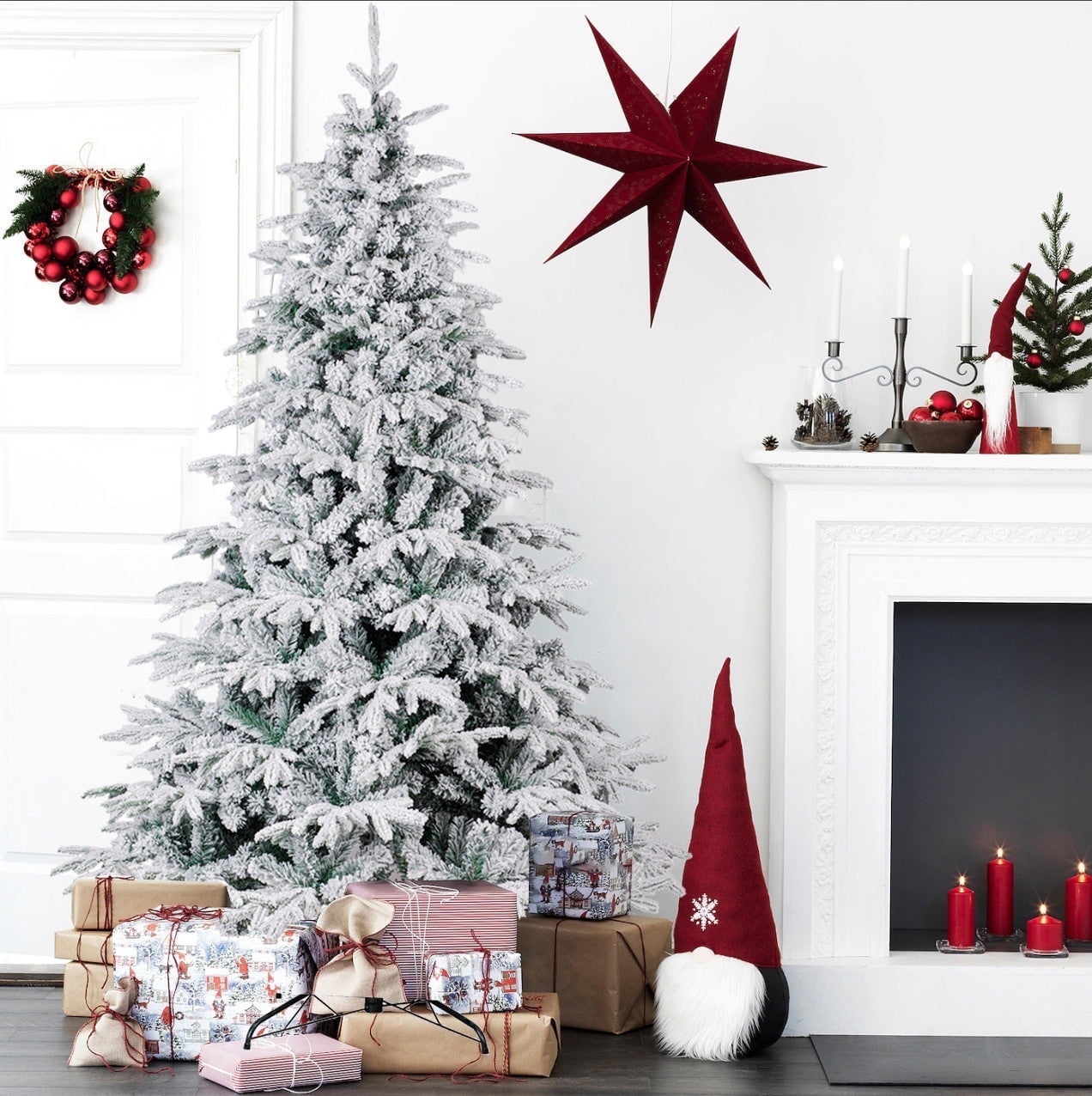 7 Ft Artificial Christmas Trees Flocked Snow White Xmas Tree PE PVC 1080 Tips, 7 foot - Walmart.com